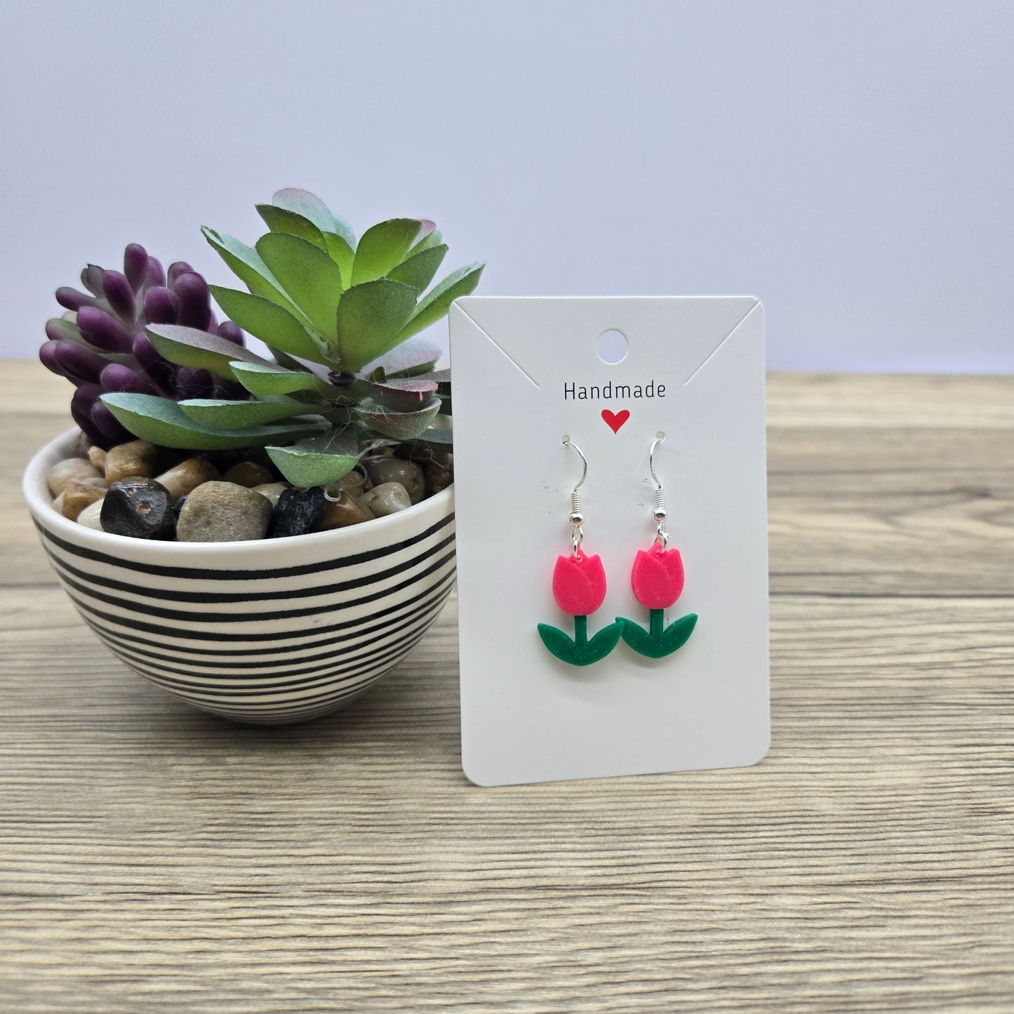 3D Printed Tulip Earrings- Hot Pink