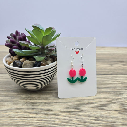 3D Printed Tulip Earrings- Hot Pink