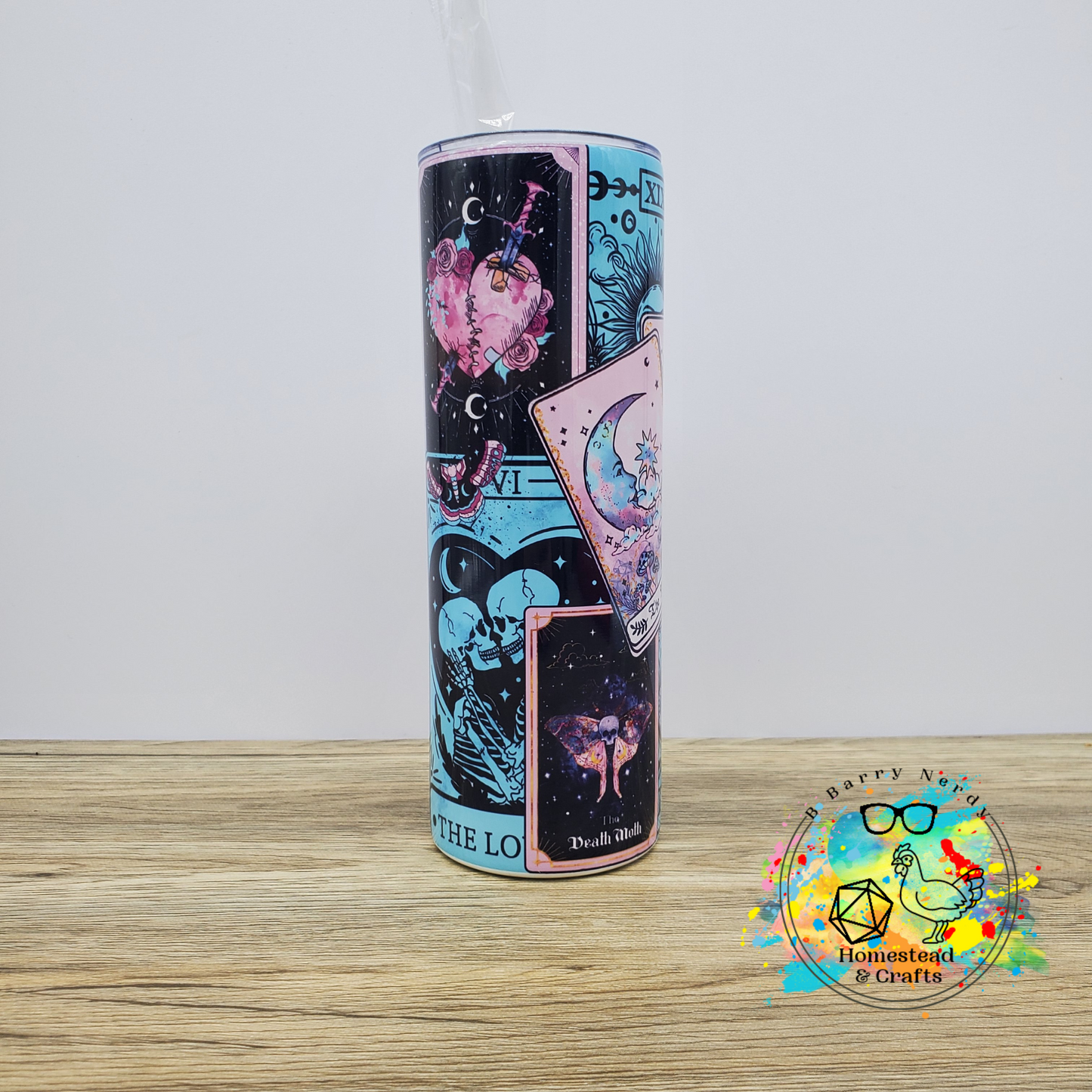 Turquoise and Pink Tarot, 20 oz Sublimated Steel Tumbler