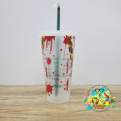 True Crime Junkies Crime Scene Tape, 24oz Starbucks Cold Cup with Straw