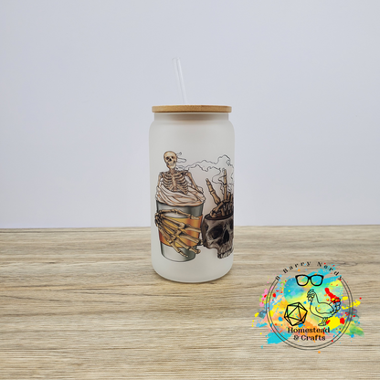 Death and Skeleton Coffee, 16oz Sublimated Glass Can