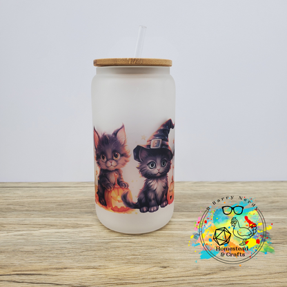 Halloween Kitties, 16oz Sublimated Glass Can