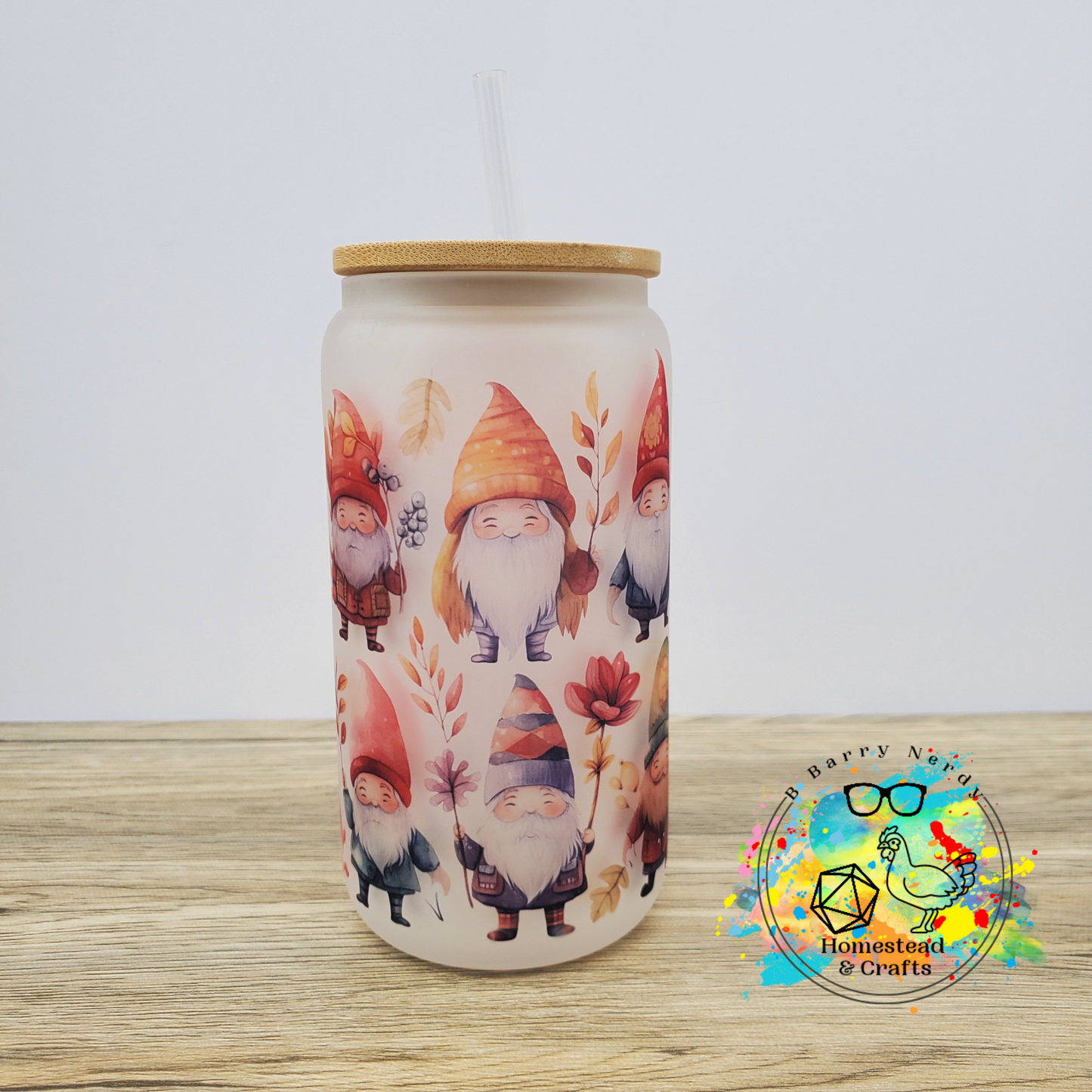 Two Layer Harvest Gnomes, 16oz Sublimated Glass Can