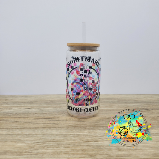 Nightmare before Coffee, 16oz Sublimated Glass Can