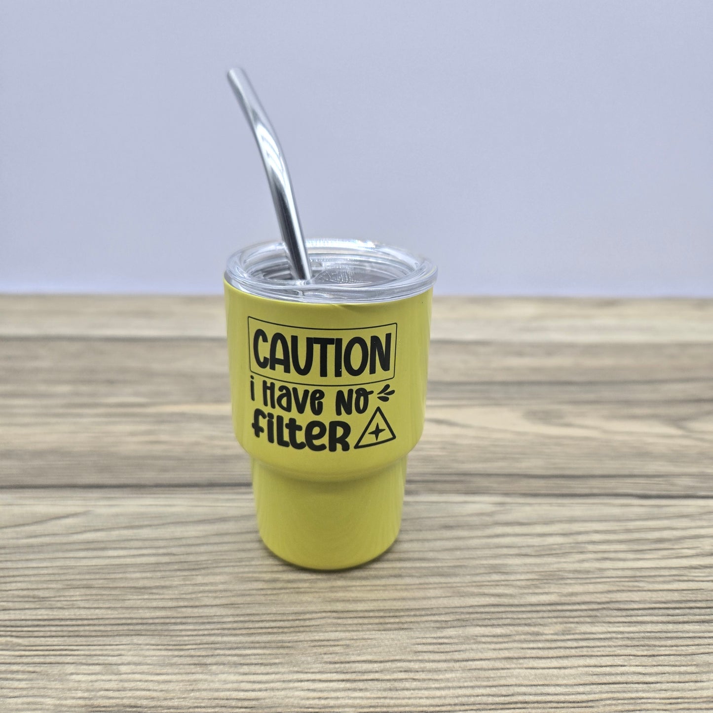 Caution, No Filter, 3oz Sublimated Steel Shot Glass