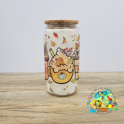 Fall Drinks with Leaves, 16oz Sublimated Glass Can