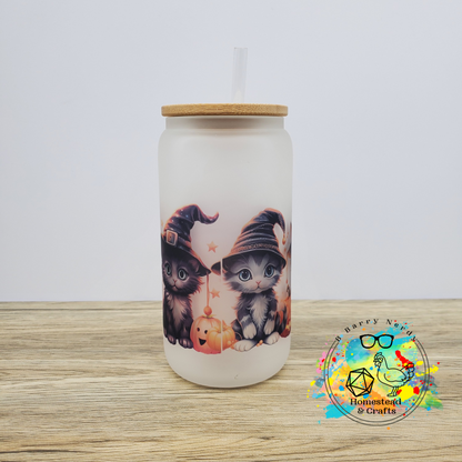 Halloween Kitties, 16oz Sublimated Glass Can