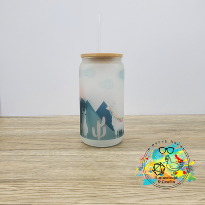 Llama Mountains, 16oz Sublimated Glass Can