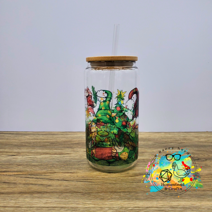 Christmas Gnomes, 16 oz Glass Can Cup