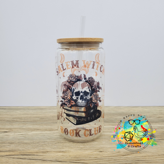 Salem Witch Book Club, 16oz Sublimated Glass Can