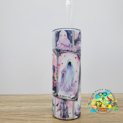 Pastel Watercolor Spooky Tarot, 20 oz Sublimated Steel Tumbler