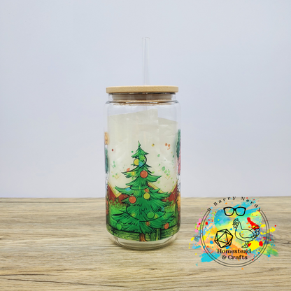 Christmas Gnomes, 16 oz Glass Can Cup