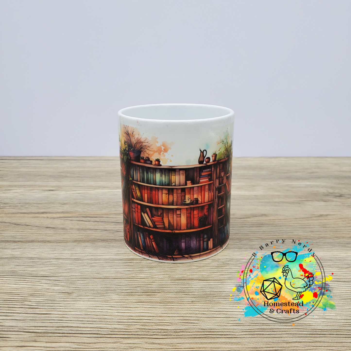 Watercolor Bookshelf, Your Choice in Mug Color and Size