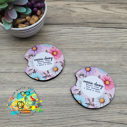 Oopsie Daisy, Set of 2 Neoprene Car Coasters