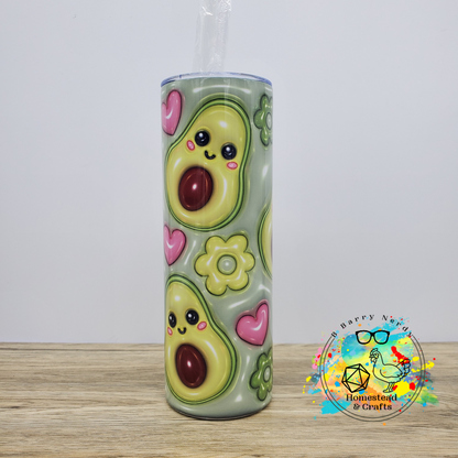 Puffy Avocado Love, 20oz Sublimated Steel Tumbler