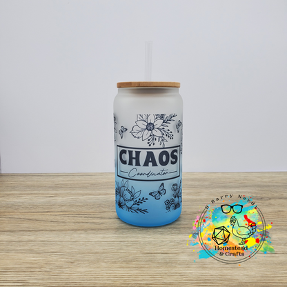 Chaos Coordinator in Floral Print, 16oz Sublimated Glass Can