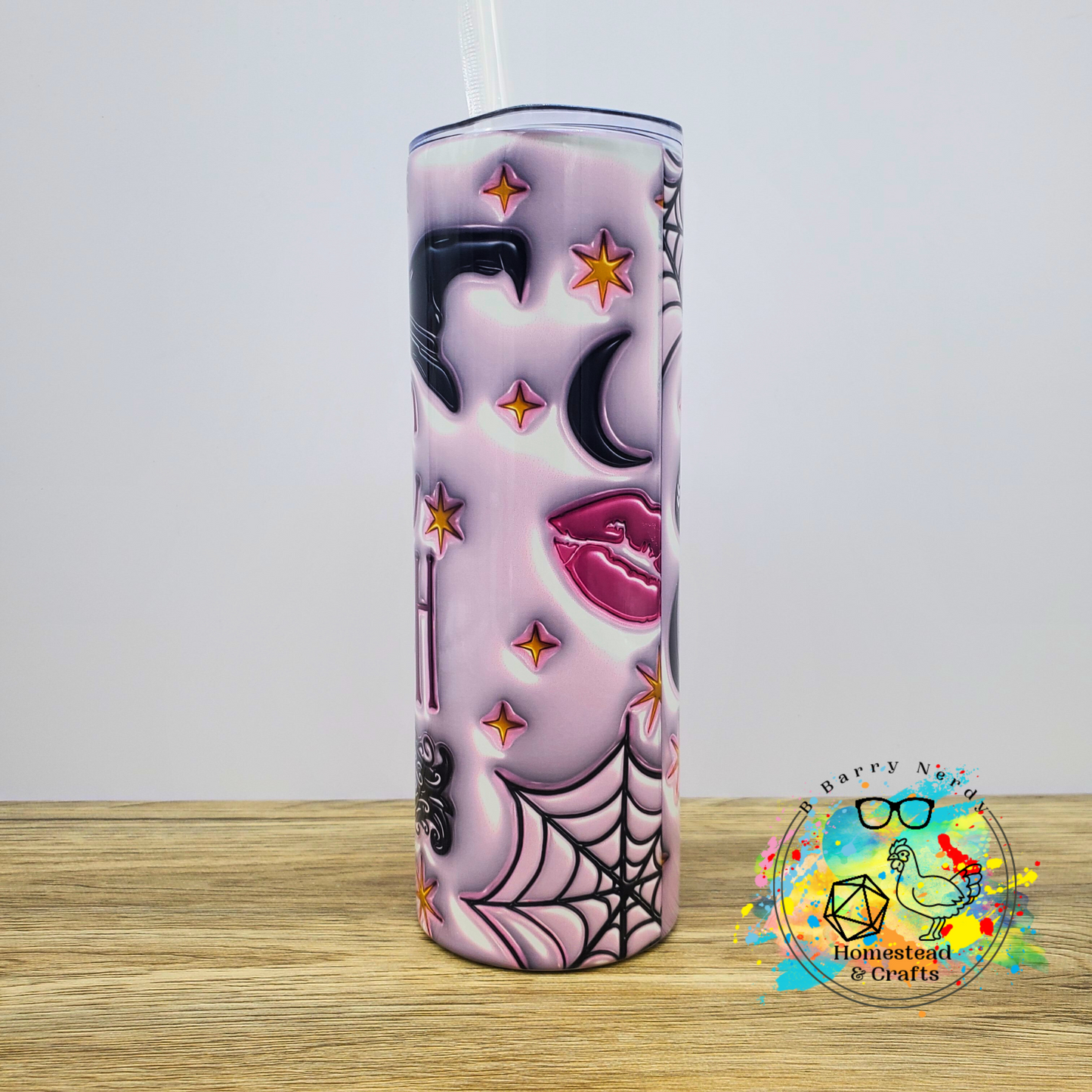Basic Witch Puffy in Pink, 20 oz Sublimated Steel Tumbler