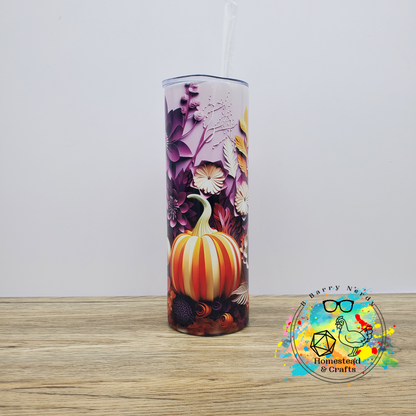 Purple Pumpkin 3D Paper Art, 20 oz Sublimated Steel Tumbler