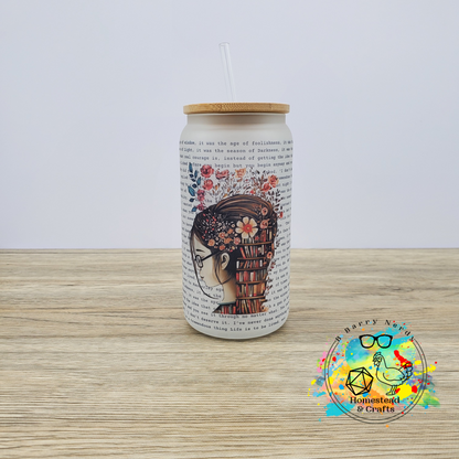 Just One More Chapter with Words Background, 16oz Sublimated Glass Can