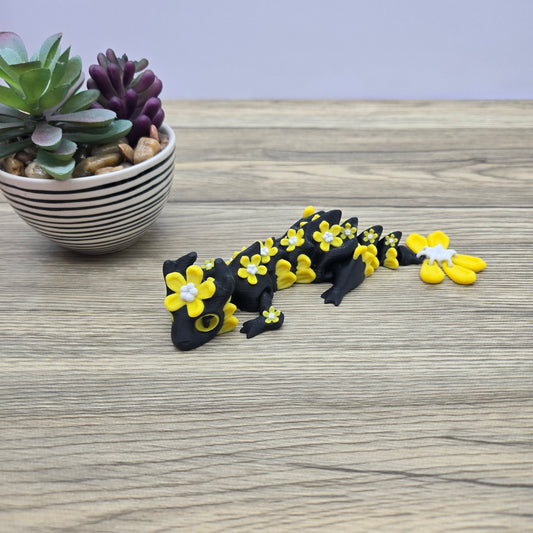 Tiny Flowers Dragon- Yellow Flowers, Black Dragon