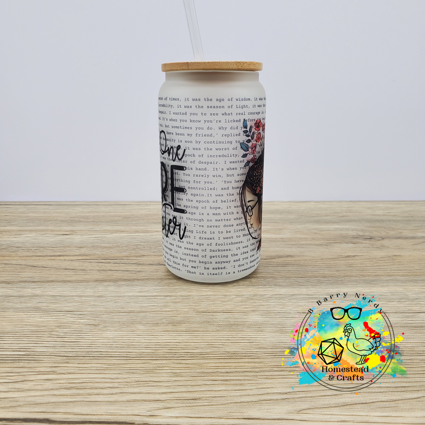 Just One More Chapter with Words Background, 16oz Sublimated Glass Can