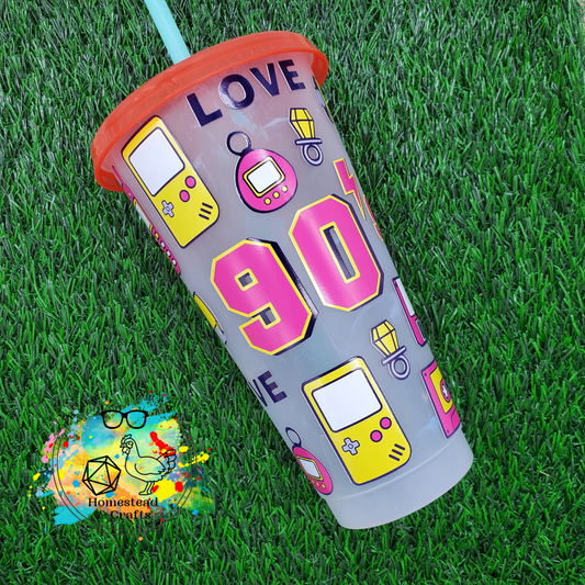90s, Vinyl Cold Cup with a Straw