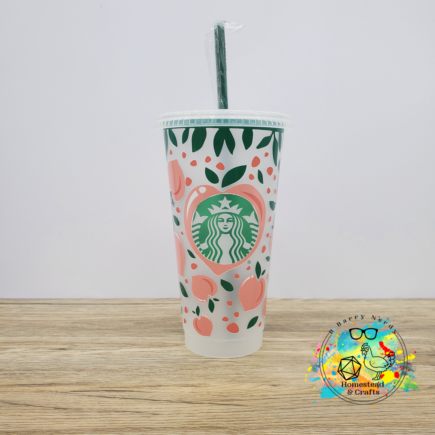 Peaches, 24oz Starbucks Cold Cup with Straw