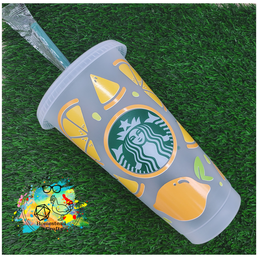 Lemons, 24oz Starbucks Cold Cup with Straw