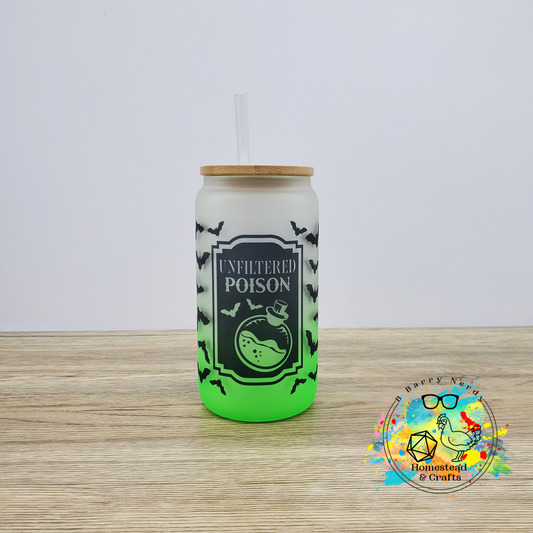 Unfiltered Poison with Bats, 16oz Sublimated Glass Can