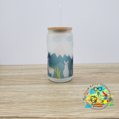 Llama Mountains, 16oz Sublimated Glass Can