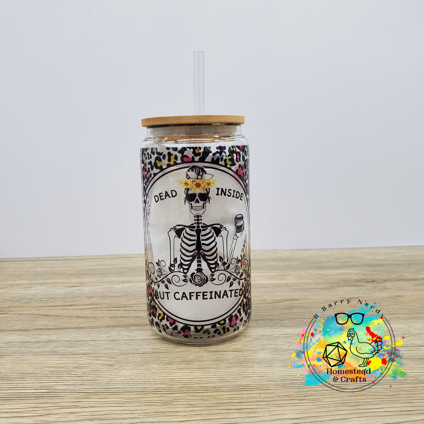 Dead Inside but Caffeinated, 16oz Sublimated Glass Can