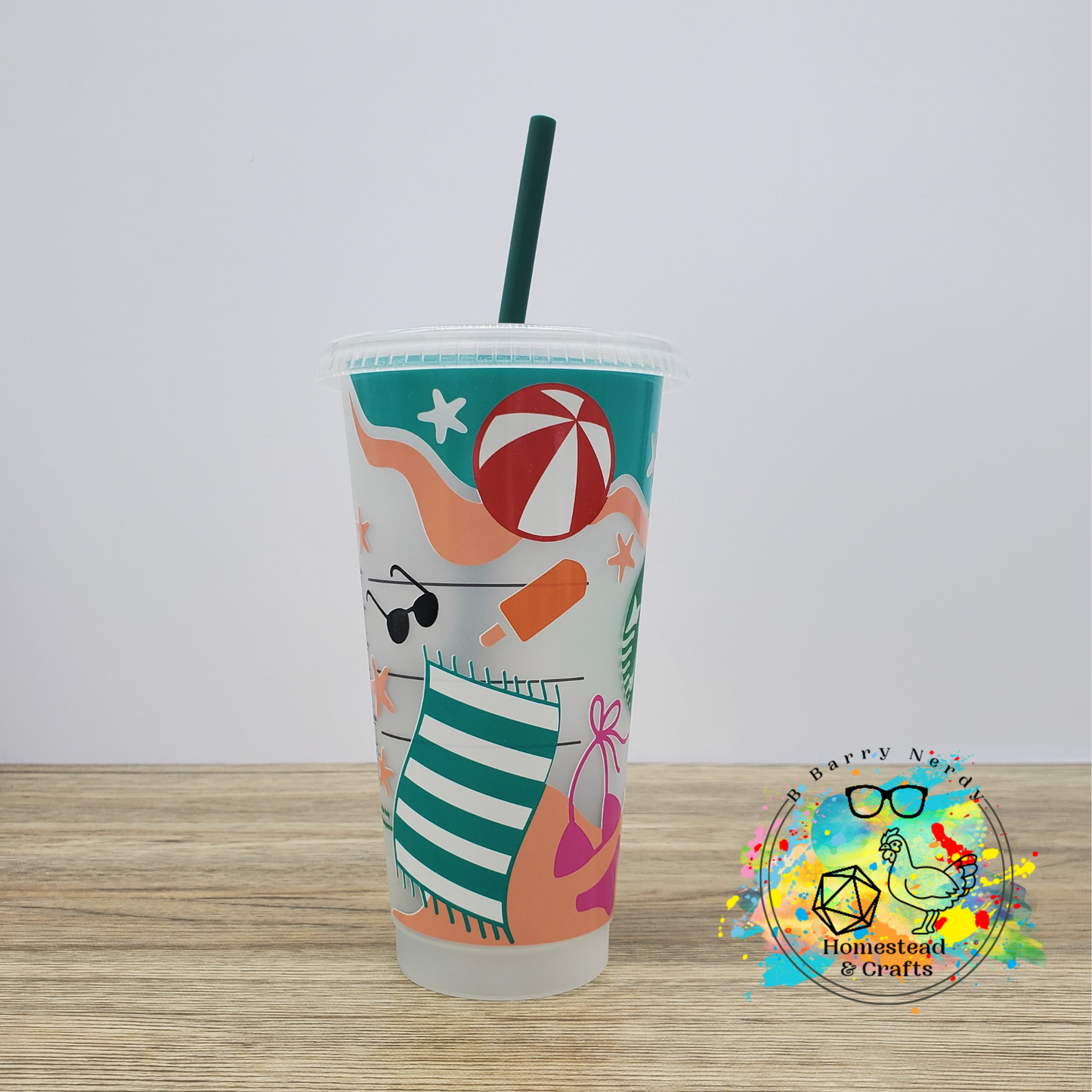 Beach Scene, 24oz Starbucks Cold Cup with Straw