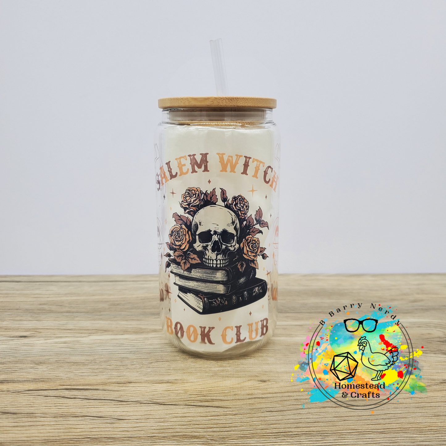 Salem Witch Book Club, 16oz Sublimated Glass Can
