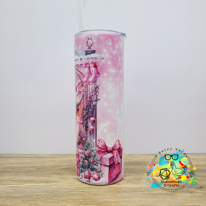 Pink Christmas Cow, 20oz Sublimated Steel Tumbler