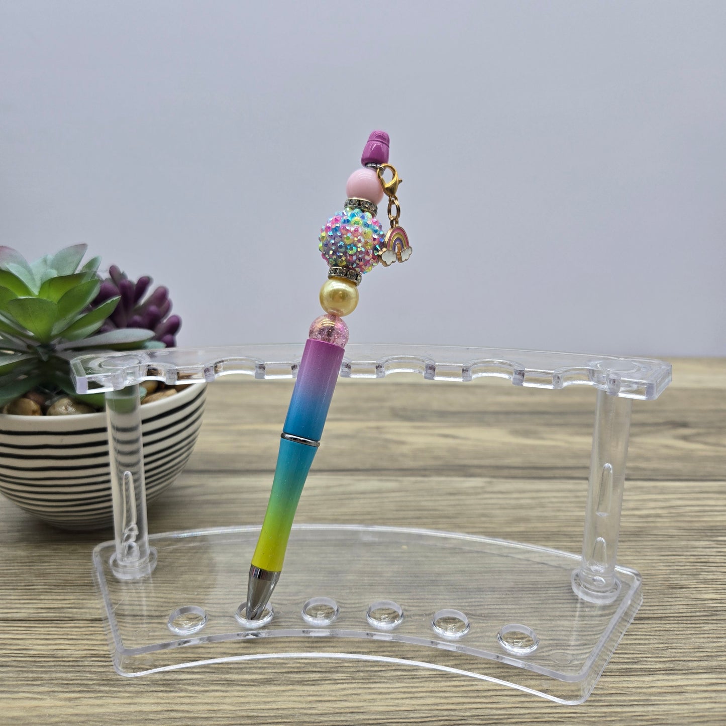 Pastel Rainbow , Acrylic Bubblegum Ballpoint Black Ink Pen