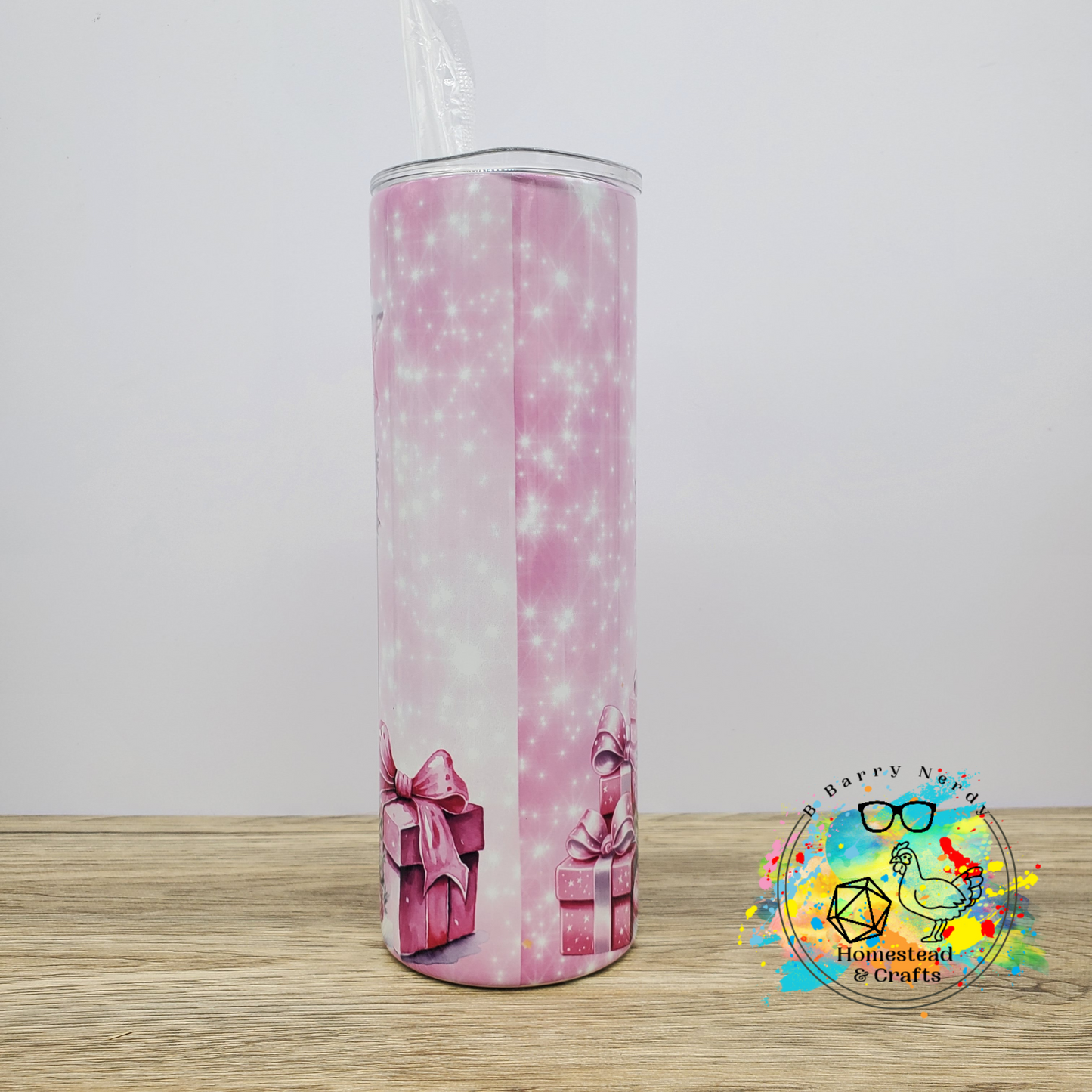Pink Christmas Cow, 20oz Sublimated Steel Tumbler