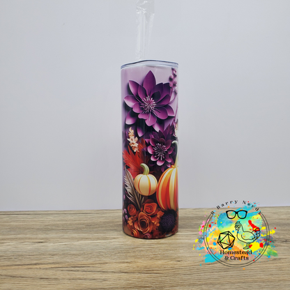 Purple Pumpkin 3D Paper Art, 20 oz Sublimated Steel Tumbler