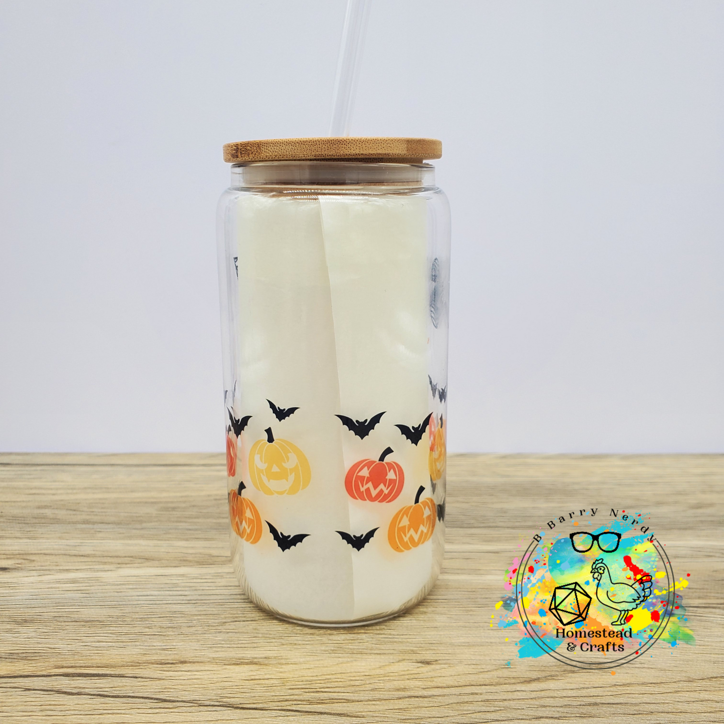 Spooky Bats and Pumpkins, 16oz Sublimated Glass Can