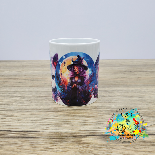 Mystical Witch, Moon and Cat, Your Choice in Mug Color and Size