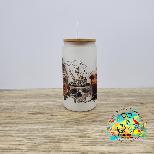 Death and Skeleton Coffee, 16oz Sublimated Glass Can