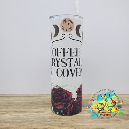 Coffee, Crystals and Covens, 20 oz Sublimated Steel Tumbler