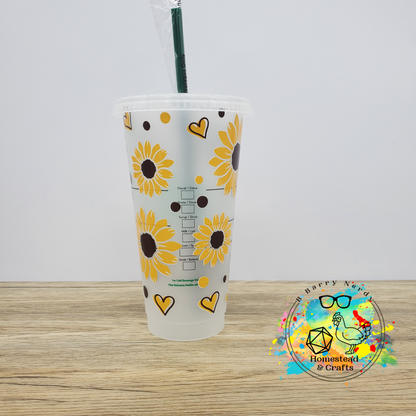 Love Sunflowers, 24oz Starbucks Cold Cup with Straw