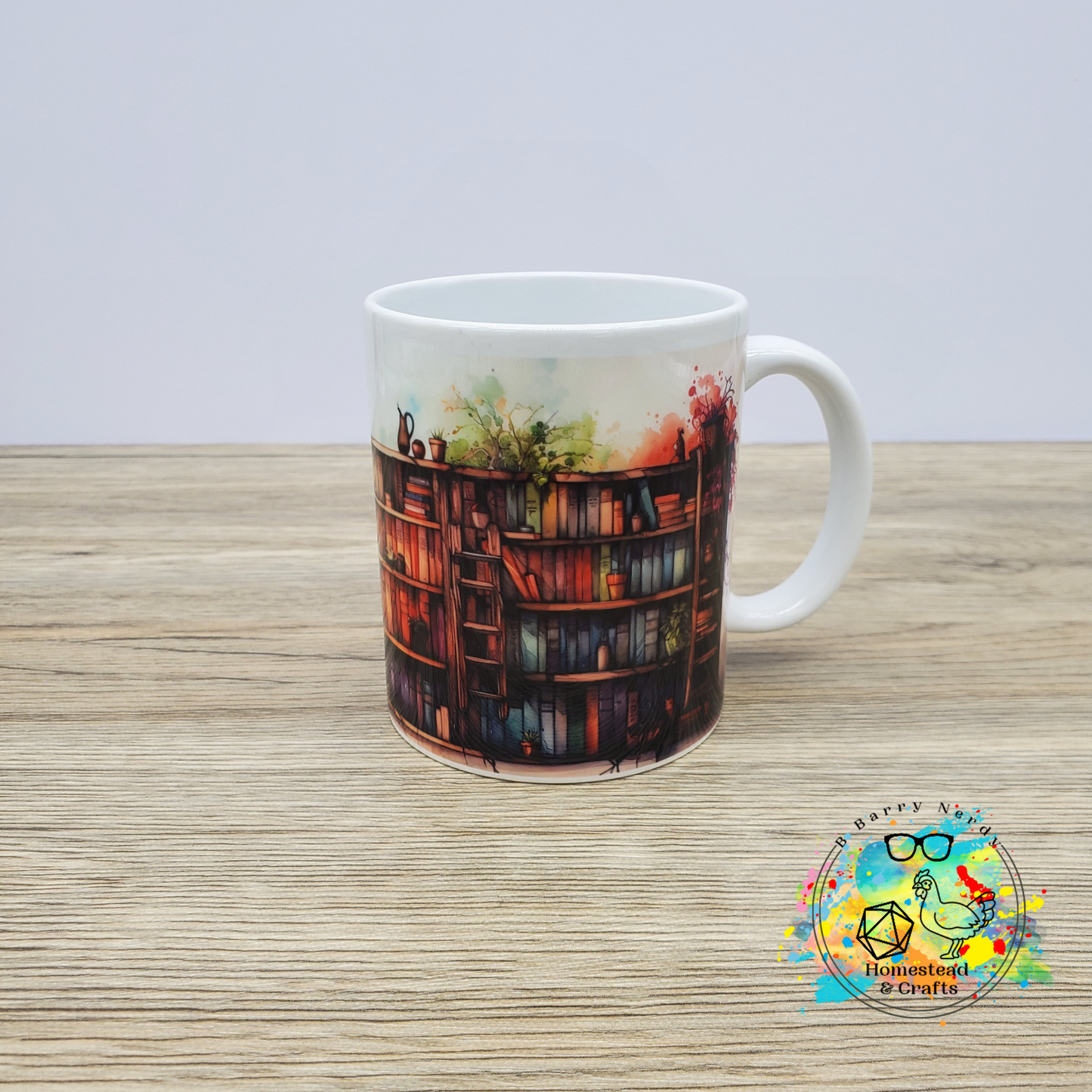 Watercolor Bookshelf, Your Choice in Mug Color and Size