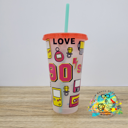 90s, Vinyl Cold Cup with a Straw