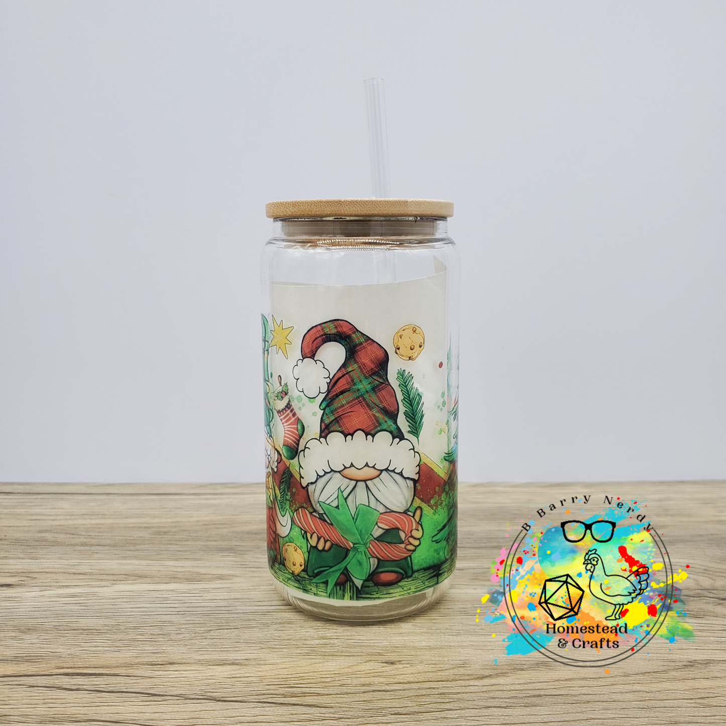 Christmas Gnomes, 16 oz Glass Can Cup