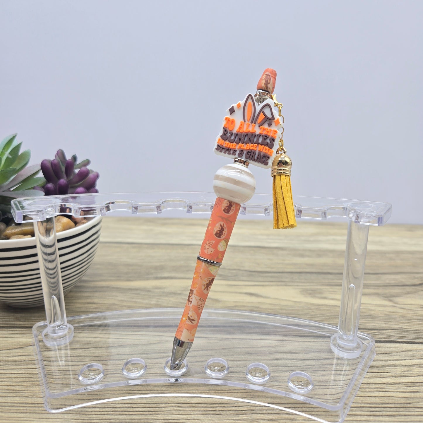 Your Choice of One: Easter Theme Focal, Acrylic Bubblegum, Printed Ballpoint Black Ink Pen