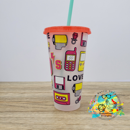 90s, Vinyl Cold Cup with a Straw