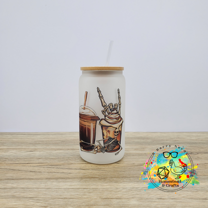 Death and Skeleton Coffee, 16oz Sublimated Glass Can