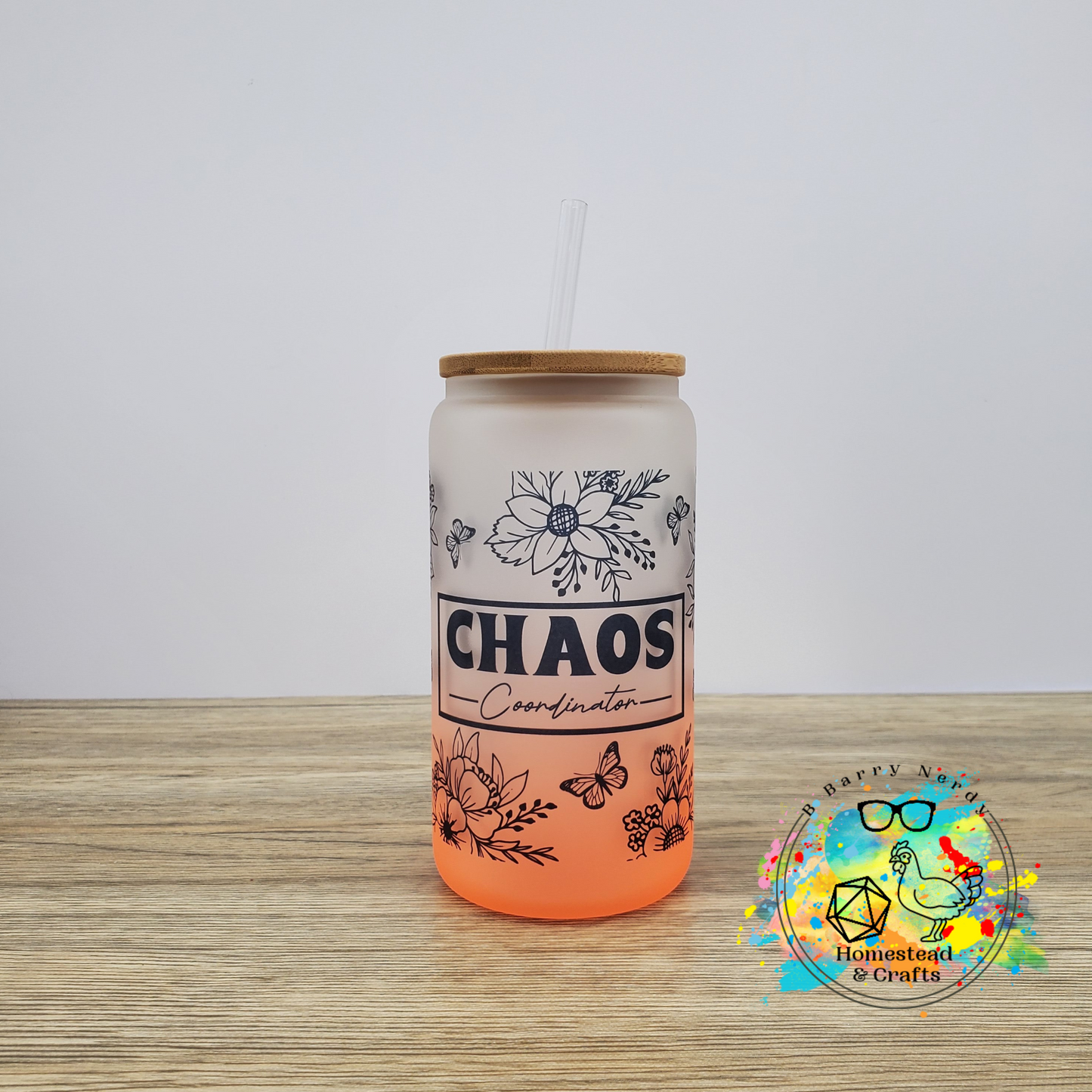 Chaos Coordinator in Floral Print, 16oz Sublimated Glass Can