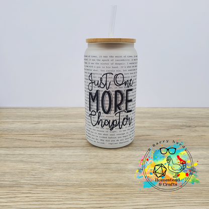 Just One More Chapter with Words Background, 16oz Sublimated Glass Can